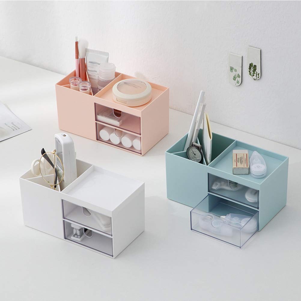 Organizador de Maquillaje cosmético con cajón Caja de Almacenamiento de cosméticos Organizador de plástico para artículos de papelería de joyería (Azul)