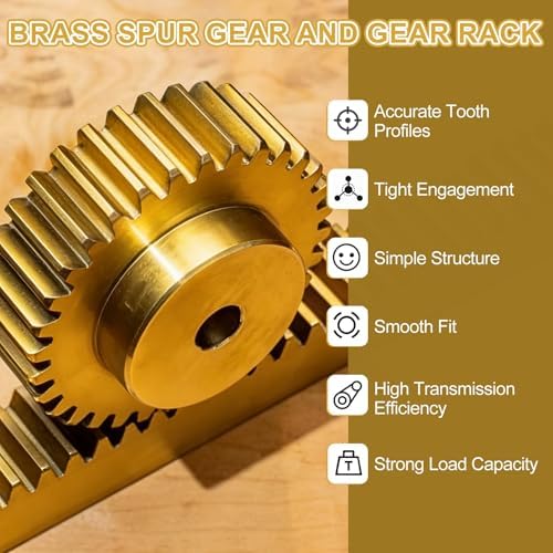 uxcell Brass Spur Gear and Gear Rack, 0.5M 18T Industrial Power Transmission Components Pinion Spiral, 10x5x300mm Rack with 0.5 Module Spur Gear 3mm Bore - 3