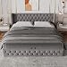 Moimhear Cama tapizada, cama doble, forma de oreja, doble fila de remaches, franela, costuras de botones, cabecero y pie, cama funcional hidráulica (140 x 190 cm), Gris