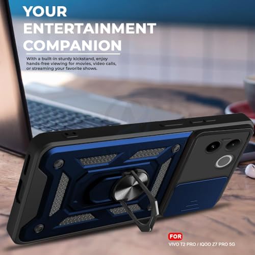 Image of Luxe Back Cover for Vivo T2 Pro 5G / iQOO Z7 Pro 5G | D10 Tough Armor | Sliding Camera Shield | 360 Protection | Kickstand Ring Holder | Military-Grade Shockproof Bumper