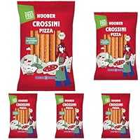 Huober Crossini Pizza, Bio Gebäckstangen mit klassischen Pizzagewürzen, locker und herzhaft, plastikfrei verpackt, 100 g (Packung mit 5)