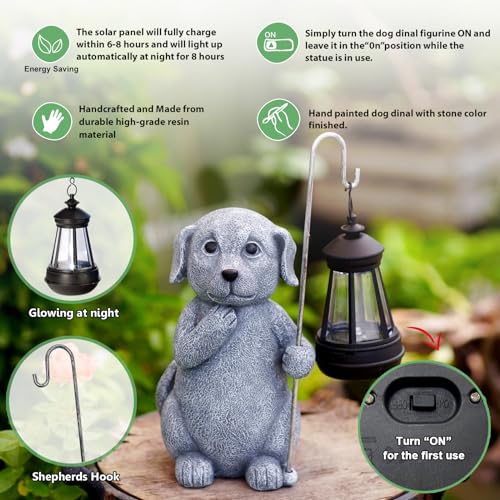 Yeomoo Hund Figur mit Solarlampen Gartendeko für Draußen - Dog Gartenfiguren mit Solarlaterne Garten Deko Personalisierte Geschenke für Frauen Männer Mama Geburtstag Dekoration für Balkon Terrassen
