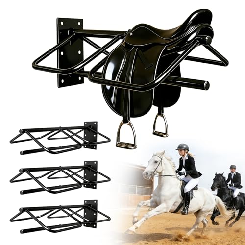LZALMMS 4 Pack Wall Mounted Saddle Rack, Heavy Duty Steel Horse Saddle Stand with Pad Bar, Space-Saving Storage for English & Western Saddles, Saddle Pads, Horse Blankets & Horse Gear