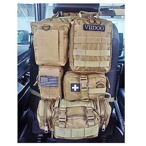 Car Truck Seat Back Organizer Tactical Molle Upgrade Tactical Vehicle Panel Organizer with 5 Detachable Molle Pouch Universal Fits for Most of Vehicle (Tan)