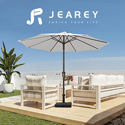 Image of JEAREY 9FT Outdoor Patio Umbrella Outdoor Table Umbrella with Push Button Tilt and Crank, Market Umbrella 8 Sturdy Ribs UV Protection Waterproof for Garden, Deck, Backyard, Pool (Creamy-white)