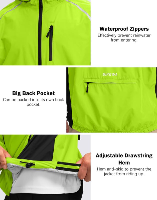 Men's Cycling Rain Jackets Waterproof Running Bike Windbreaker Lightweight Packable Hooded Jacket