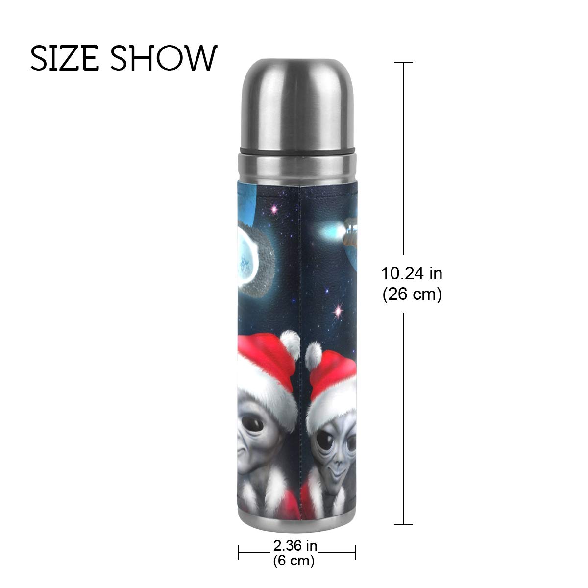 Taza de viaje de acero inoxidable con aislamiento al vacío, doble pared, a prueba de fugas, con diseño de galaxia y Papá Noel, personalizable con estampado de galaxia y Papá Noel, 500 ml