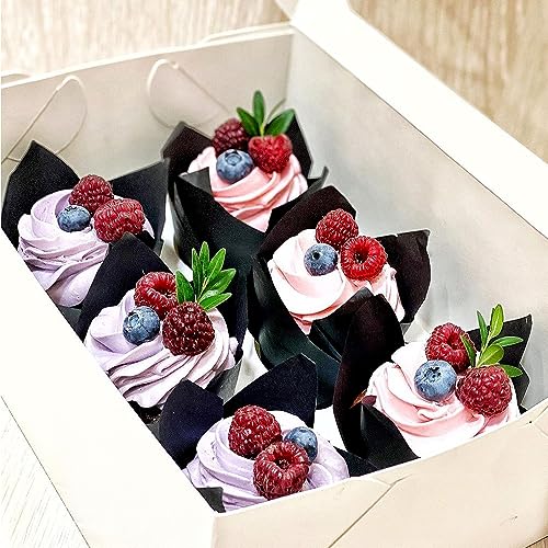 Image of 150 Pieces Tulip Cupcake Muffin Liners Paper Baking Cups Greaseproof Cupcake Wrappers for Birthday Wedding Party Baby Showers Catering Restaurants(Black)
