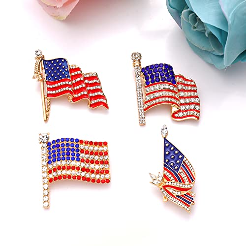 Image of American Flag Brooches 4 th of July Patriotic Red White Blue Rhinestone USA Letter Cross Eagle Map Heart Ribbon Brooch Pin Bulk Vintage Fourth of July Celebrate Independence Day Lapel Pins for Women Men