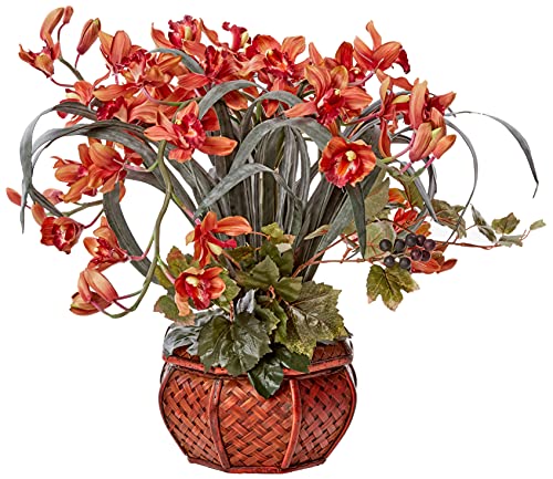Nearly Natural 1245-BR 30in. Cymbidium with Decorative Vase Silk Arrangement,Burgundy,35" x 12" x 12"