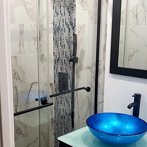 Aimayz Gray Stone And Glass Linear Mosaic Tiles For Bathroom Wall,Kitchen Backsplash 12 Inchx12 (5 Sheets/Box 5 Sqft) #TOP1