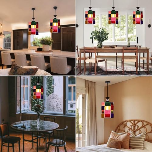 Image of Groeien Crystal Silk Weave Loom Metal Hanging Pendant Ceiling Lamp Fixture | Chandelier for Home, Indoor, Outdoor,Living Room, Bedroom(Bulb Included)(Silk-WrapHex, 1)