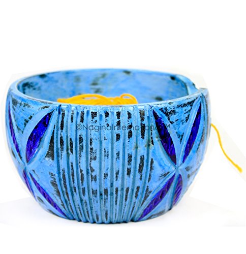 Exquisite Premium Yarn Ball Storage Bowls | Hand Painted Lovely Decor Yet Functional Yarn Dispenser (Large (7 X 4 X 7 Inches), Frozen Blue) #TOP1