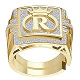 JewelBooth Men's Real Genuine Authentic 1.25 Ctw. VVS1 Natural MOISSANITE Diamond Initial Letter Alphabet Royal Crown Face Custom Ring 10K Gold Over Band Big 22mm (R)