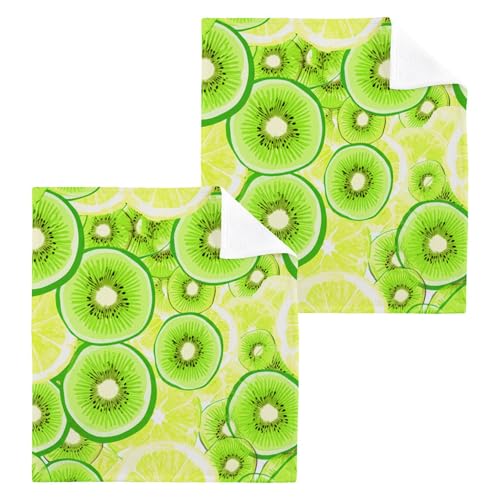 Kigai Sliced Green Fruits 4 Pack Washcloths Cotton Soft Absorbent Skin Friendly Wash Cloths Fingertip Towels Machine Washable 12x12 in