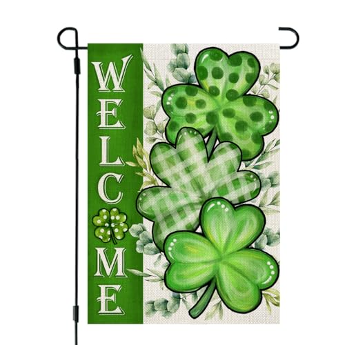 Crowned Beauty CF1292-12 St Patricks Day Shamrock Garden Flag 12X18 Inch Double Sided cover