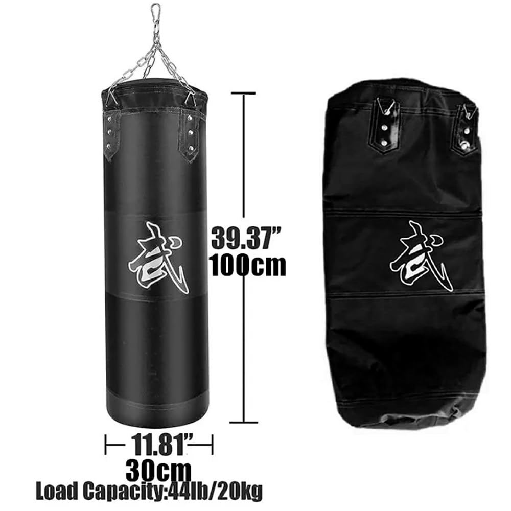 Sac De Frappe,Sac De Frappe Adulte,Sac De Boxe,15PCS Suspension Boxe Punching Bag 100cm avec Gants, Bandages, chaîne rembourrée, Rotation à 360° Non REMPLIR, pour Le Muay Thai et Les Combats (Noir)