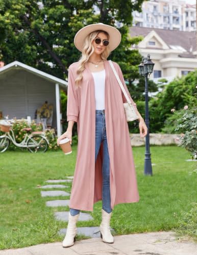 Image of Ekouaer Women Robes Long Knit Bathrobe Lightweight Soft Kimono Robes Casual Ladies Loungewear with Pockets