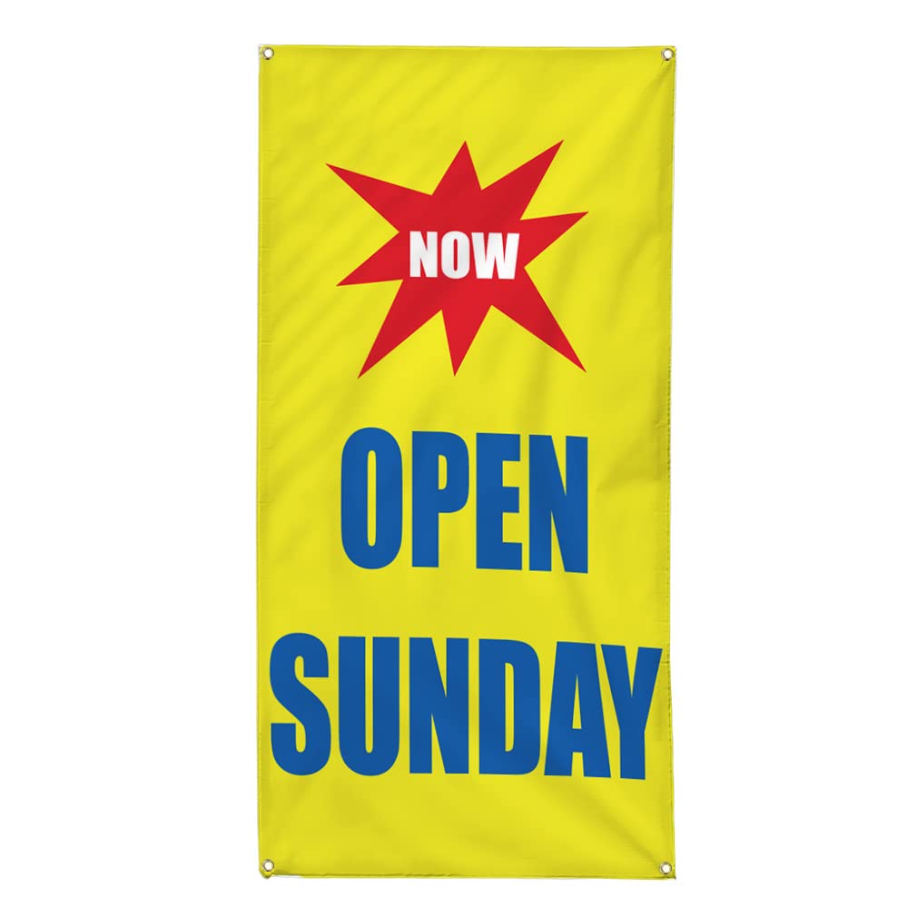 Vertical Vinyl Banner Multiple Sizes Now Open Sunday Business Business Outdoor Weatherproof Industrial Yard Signs 4 Grommets 30x12Inches