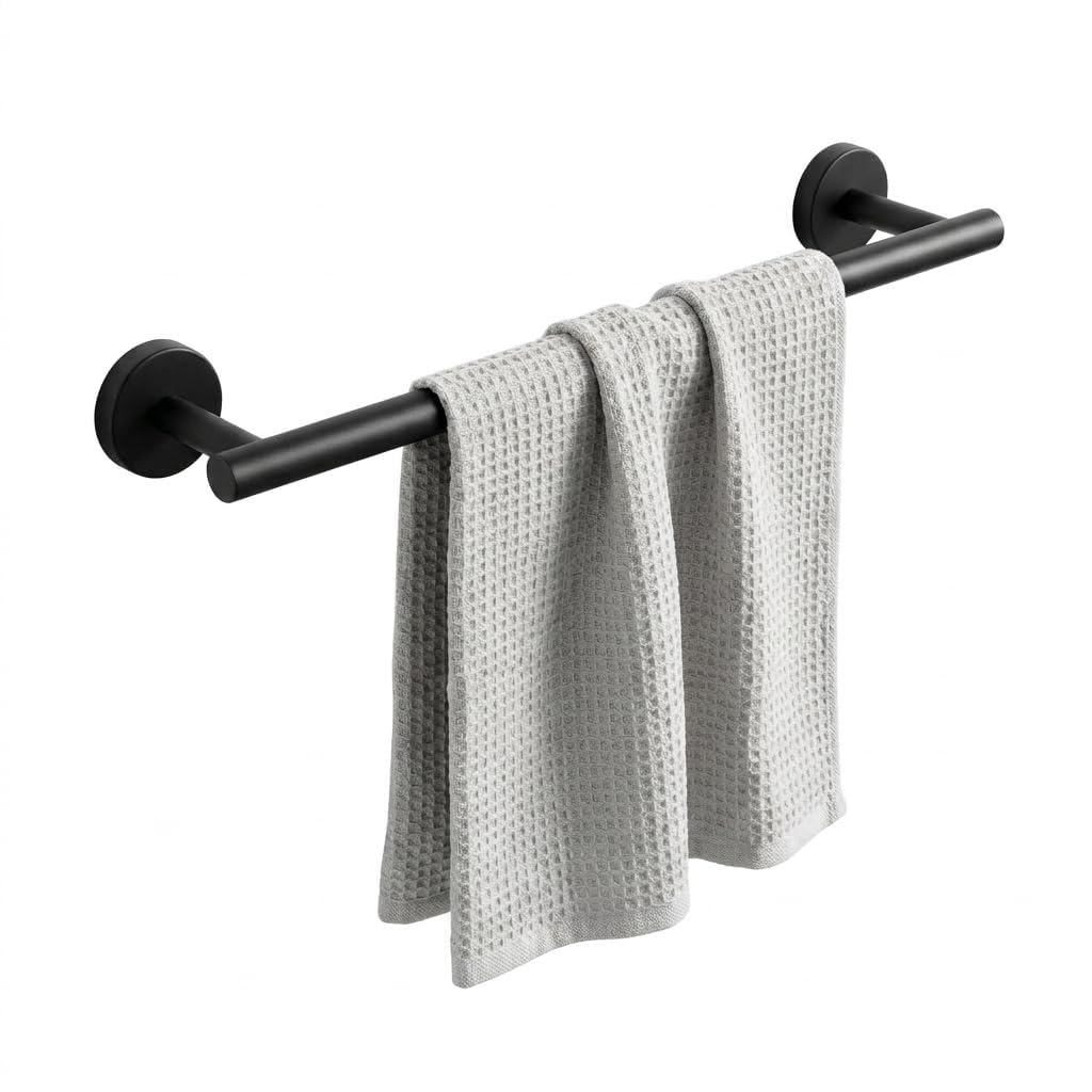 Towel Rail Wall Mounted, Stainless Steel Chrome Towel Bar Rail Towels Rails 40CM/16-Inch Round Style Bathroom Hand Towels Holder Polished Finish for Kitchen Bathrooms Dish Cloths (Black)