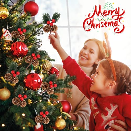Lot de 20 pics de Noël avec pommes de pin artificielles et verdure durable - 3