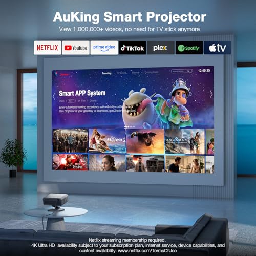 Image of [Officially-Licensed APP & 3000ANSI] 4K Projector with WiFi and Bluetooth,3D Dolby Audio and Auto Focus Smart Slide Projector,Outdoor Movie Home Theater Proyector with Omni-Adjustable (silver grey)