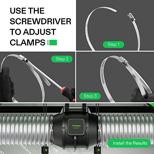 Vivosun 6 Inch Inline Duct Fan-Stainless Steel Air Ducting Clamps #TOP7