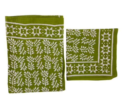 Moss Green Sarong With Bandana Mini Scarf Handblock Printed Floral Design Pure cotton Pareo for women Cover ups Gift For Her Handmade Indian2