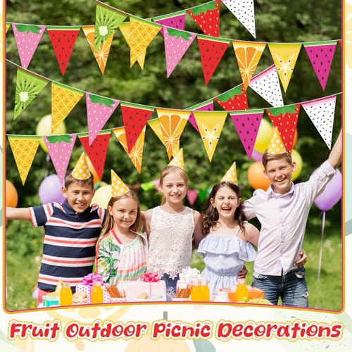 Image of Gersoniel 5 Pieces Fruit Party Decorations Tropical Fruit Pennant Banner Bunting Pre-Strung Paper Triangle Flags Twotti Frutti Themed First Birthday Decor for Baby Shower Wedding Party Favors Supplies