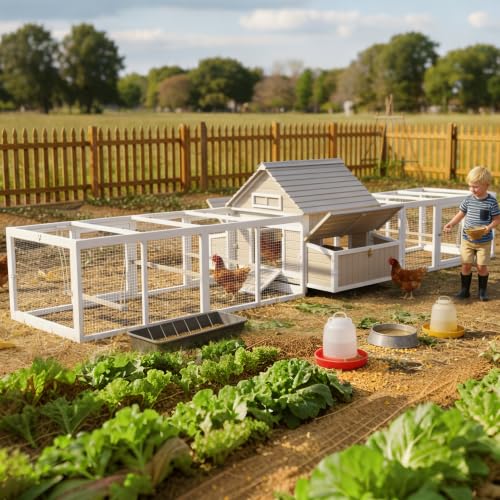 Ketive Extra Large Chicken Coop with 2 Runs for 8‑10 Chickens