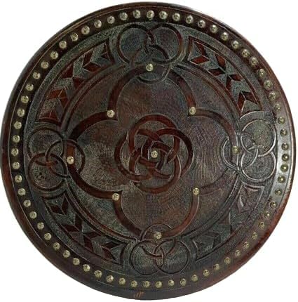 Medieval Viking Shield, Wooden Celtic Scottish Targe, Norse Brown Engraved Battleworn Iron Shield
