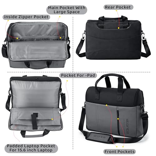 Image of Storite Premium Large Laptop Messenger Bag 17 Inch (Grey & Black) | Water Resistant, With Tablet Compartment, Multi Organizer Sections, Professional Shoulder Bag (43 x 37 x 10 Cm)