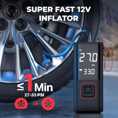 Image of Cordless Tire Inflator 150 PSI Portable Air Compressor with LCD Digital Display, 6000mAh Rechargeable Battery & 12V Car Port, Electric Air Pump for Car, Bike, SUV, Motorcycle & Balls