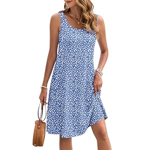AUSELILY Summer Dresses Women UK Sleeveless Midi Women Casual Beach Dresses Light Swing Tank Dress with Pockets