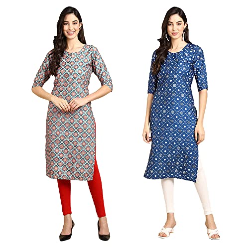 Image of Pinkmint Designer Woman's Crepe Multicolored Straight Kurta [A-355-330]