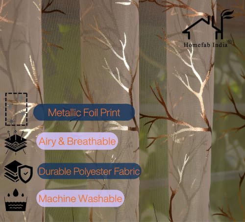 Image of Homefab India Multi Foil Transparent Sheer Curtain - 7 X 4 Feet, Door Curtains, Hazel Wood, Pack of 2 Pieces