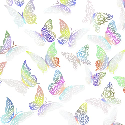 Image of 3D Gold Butterfly Wall Decor 3 Sizes 4 Styles Butterfly Party Decorations Cake Decorations Removable Stickers Wall Decor Room Mural Metallic Kids (Laser Colored, 48Pcs)