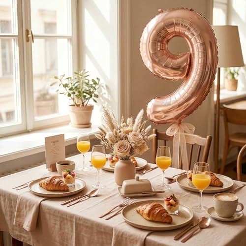 Image of Wanna Party Numerical 9 Rose Gold Balloon for Birthday and Anniversary Party, NUMBER Rose Gold Number Balloon Large Foil Balloon (40inch) (Rose Gold)