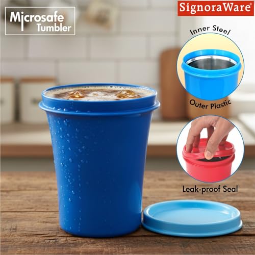 Image of SignoraWare Monarch Stainless Steel Tumbler | Airtight & Leakproof | Easy to Carry & Clean | Ideal for Cold Beverages | Perfect for Office, School, Home & Outdoor Use (400ml | Blue)