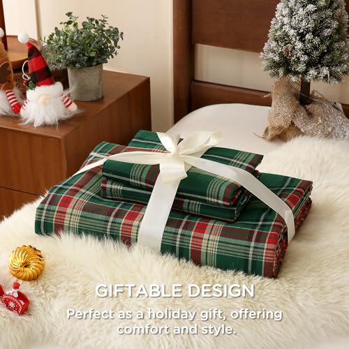 TOCOMOA Christmas Plaid Duvet Cover Set 100% Washed Cotton Like Linen Feel Super Soft Comfy 3 Piece Green Red Gingham Checkered Bedding Comforter Cover Set (Twin 68"x90", Comforter Not Included) — view 4