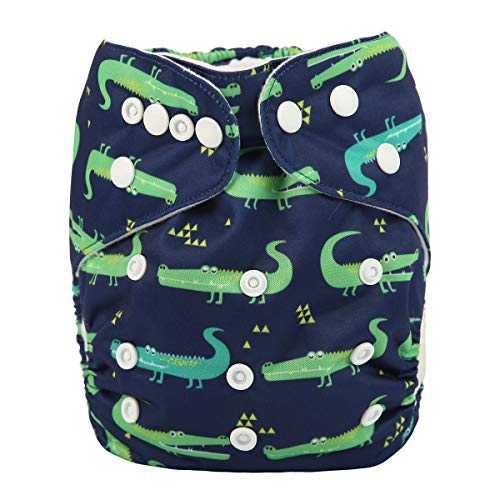 Image of Sigzagor Baby Pocket Diaper Nappy Reusable Washable 8lbs to 36lbs (Green Crocodile)
