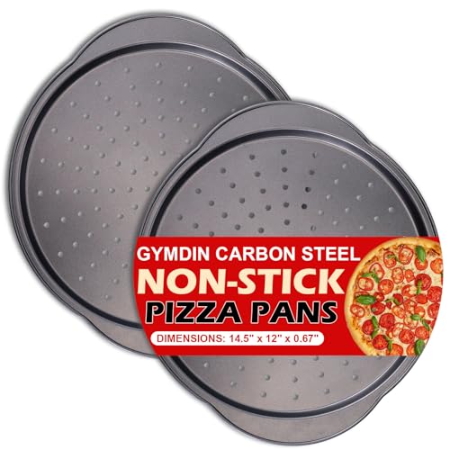 Gymdin Pizza Pan for Oven - 13" Round Pizza Pans with Holes(2 Pack), Non-stick Carbon Steel Pizza Trays with Handle, Easy to Clean & Oven Safe Gymdin Pizza Pan for Oven - 13" Round Pizza Pans with Holes(2 Pack), Non-stick Carbon Steel Pizza Trays with Handle, Easy to Clean & Oven Safe