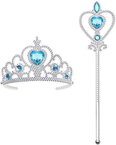 Vicloon Accesorios de vestir de princesa 2 piezas Elsa vestido con corona de Elsa varita juego de regalo para niñas fiesta de Navidad y cosplay Vicloon Accesorios de vestir de princesa 2 piezas Elsa vestido con corona de Elsa varita juego de regalo para niñas fiesta de Navidad y cosplay