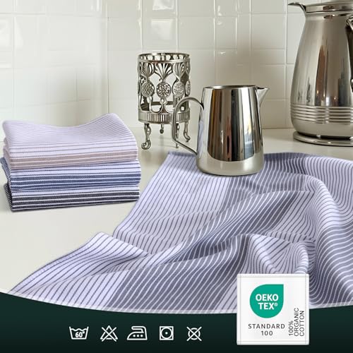 Moosfor 100% Organic Cotton Tea Towels Extra Large, Highly Absorbent Soft Dish Cloths, Lint Free Quick Drying kitchen towel, Premium Dish Towels for Kitchen, Pack of 6, 46 x 72 cm, Grey - Image 5
