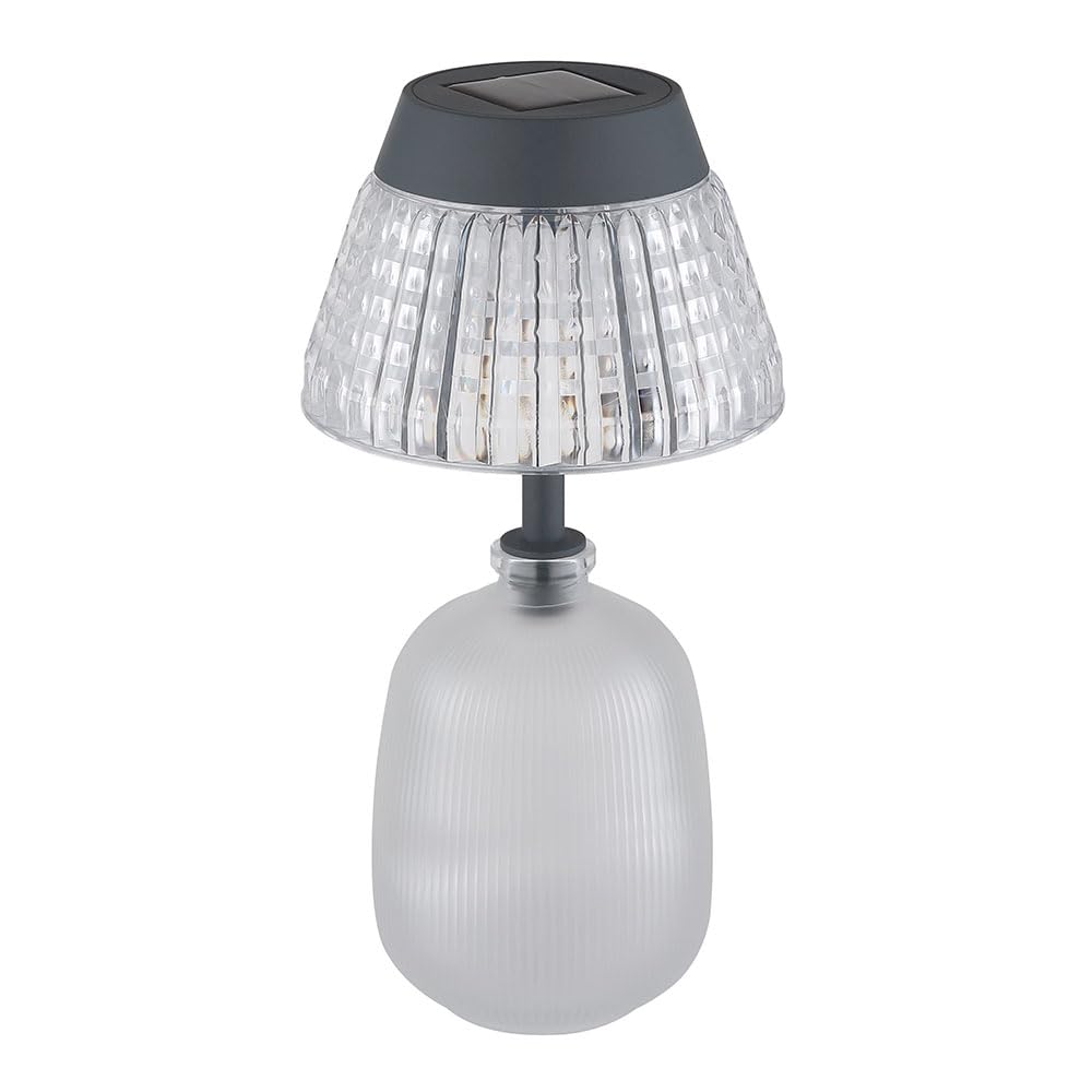 Solarlampe Tischleuchte Außenlampe klar Akku Glas LED Gartenlampe Balkonlampe, Acryl, Glas, LED 3000K warmweiß, DxH 13,5x27 cm, 2er Set