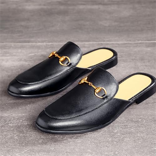 Men's Fashion Leather Slip-On Dress Mules Slippers Loafers Stylish Flats Formal Backless Loafers Work Slides Casual Open Back Sandals4