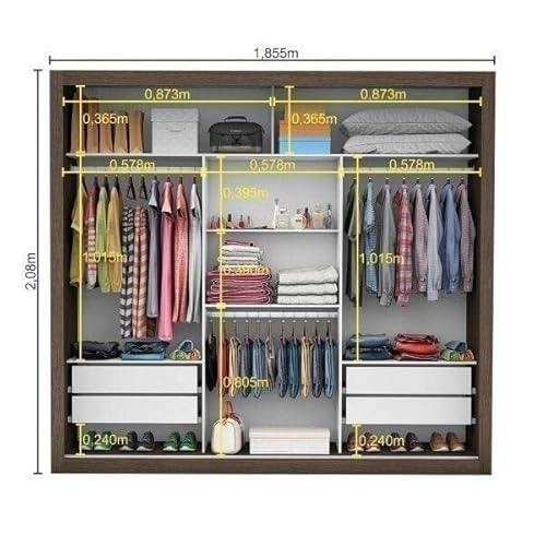 Guarda Roupa Casal 4 Espelhos 3 Portas de Correr 4 Gavetas Max Premium Espresso Móveis Malbec
