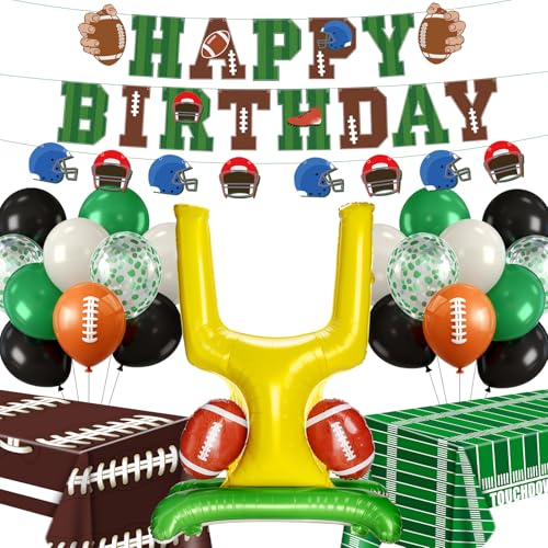 Football Happy Birthday Party Decorations - Football Theme Style Party Include Happy Birthday Banner, 2 Pcs Tablecloth, 40 Pcs Latex Balloons, Game day, Tailgate Decorations