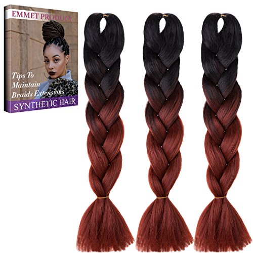 Emmet Jumbo Braiding Hair 100g/pc 24" Long Synthetic Kanekalon African Braids Hair Extension, with Hair Care Ebook (24", 3 Pack, Ombre Color 39)