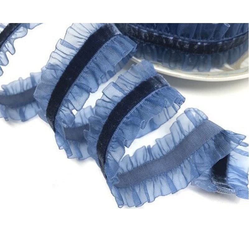 Ruban en dentelle, 1,8 m (environ 1,8 m) 2,5 cm ruban élastique en organza à volants ruban de velours ruban extensible pour vêtements, artisanat, couture, patchwork (bleu) (café)